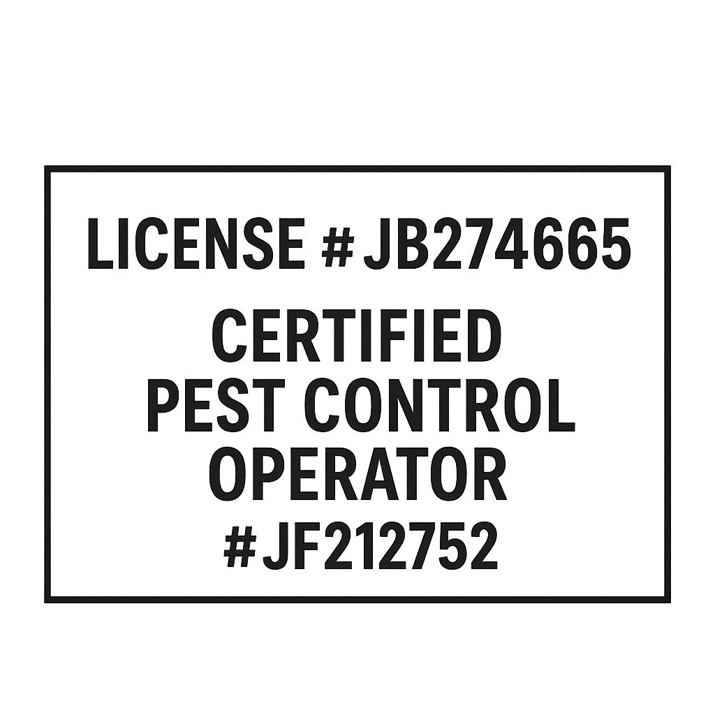 Certified Pest Control Operator License #JB274665 #JF212752